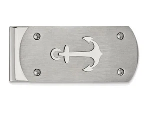 Mens Stainless Steel Brushed Anchor Money Clip - Picture 1 of 3