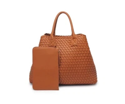 URBAN EXPRESSIONS Ithaca woven large tote + pouch - 2 PIECE SET -TAN - Image 1 of 4