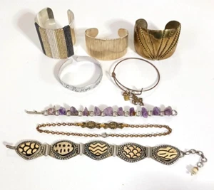 Bracelets. hammered metal, Made in India, Amethyst rocks, to the moon, vintage - Picture 1 of 15
