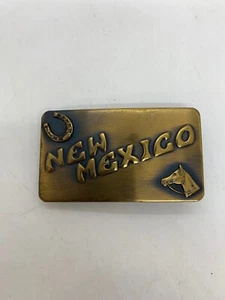Vintage New Mexico Brass Belt Buckle with Horseshoe and Horse - Picture 1 of 5