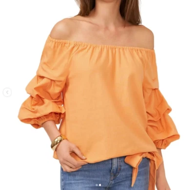 Vince Camuto женщин с открытыми плечами пузырь рукав теплый оранжевый льняной выбрать размер - Изображение 1 из 2