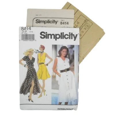 Simplicity 8414 Misses Dresses Pattern Sz 12-16 Uncut Button Down Flared Pockets - Image 1 of 4