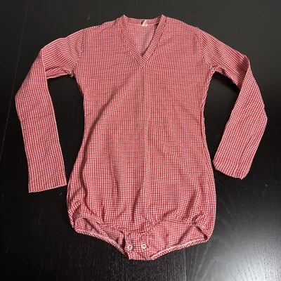 Vintage 60s/70s Womens XS Red Gingham Print V-Neck Bodysuit Polyester/Nylon - Image 1 of 4