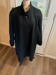 Herman Kay Womens Black Long Sleeve Collared Button Front Classic Coat Size 16 - Picture 1 of 16