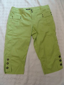 Tribal Capri Pants Sz 10Petite Chartreuse Green 100% Cotton FLAW - Picture 1 of 13