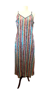 Eva Franco Anthropologie Rainbow Striped Sequined Maxi Slip Dress Sz 14 Large