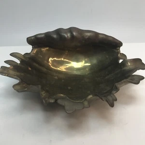 Vintage Solid Brass Sea Shell Clam/Rustic Trinket/Change Dish - Picture 1 of 8