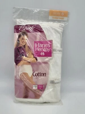 Vintage 1994 Hanes Her Way Cotton Panty Underwear 3 Pk.  Brief Women's Sz 6 NOS - Image 1 of 4