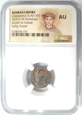 Constantius II Roman Empire BI Nummus AE3/4 NGC AU Ancient Epfig Hoard Pedigree - Image 1 of 4