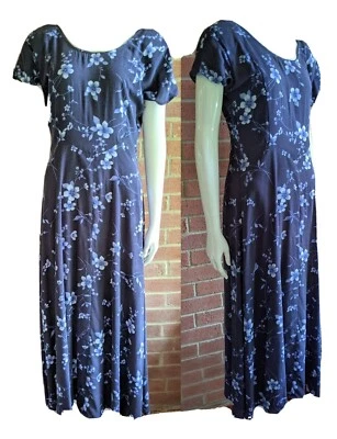 Maxi Vestido Vintage Años 90 Talla 6 Con Cordones Corbata V Cintura Vasca Floral Cottagecore Foto 1 de 4