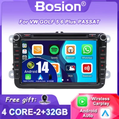 8"For VW GOLF 5 6 Plus PASSAT Android14 Autoradio GPS Navigatore DAB RDS CarPlay - Immagine 1 di 4