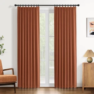 100% Blackout Pencil Pleat Curtains 40 x 84" Soft Thermal Linen BurntOrange 2 Pa - Picture 1 of 8