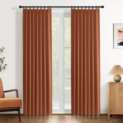 100% Blackout Pencil Pleat Curtains 40 x 84" Soft Thermal Linen BurntOrange 2 Pa - Image 1 of 4