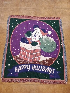 Disney Mickey Mouse Santa Happy Holidays Woven Blanket 60" X 50" Christmas - Picture 1 of 3