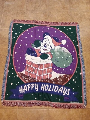 Disney Mickey Mouse Santa Happy Holidays Woven Blanket 60" X 50" Christmas - Image 1 of 3