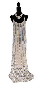 Forever 21 Dress M Yellow White Black Knit Spaghetti Strap Maxi Dress 8 10 NEW - Picture 1 of 6