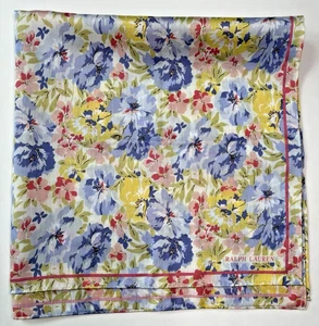 Ralph Lauren Scarf Floral Pattern Blue Red Green Garden Theme Cotton Womens's - Picture 1 of 8