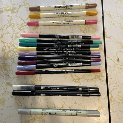 Lot of 9 Marvy LePlume II 1122 Double-Ended Markers 3 Ranger Distress + 1 Zig - Image 1 of 4