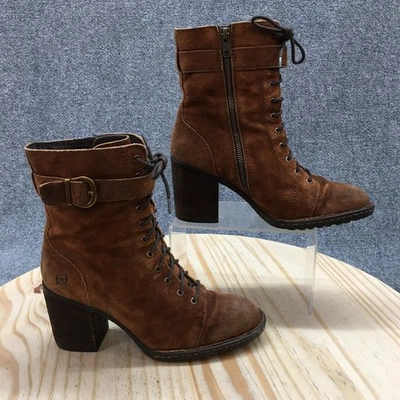 Born Boots Mujer 8 M Cass Motociclista Cuero Marrón Con Cordones Informales Tacones Bloque F34826 Foto 1 de 4