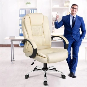 ALFORDSON Ergonomic Computer Chair Executive Leather Swivel Desk Chair, Beige - Picture 1 of 9