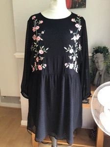 ladies black long sleeve polyester long top/dress size 22 chest 48" - Picture 1 of 6