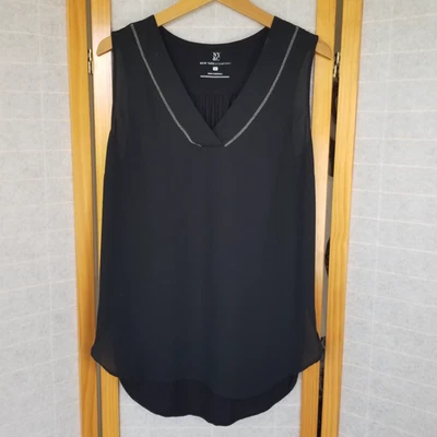 Black Blouse Top Sleeveless Mixed Media V-Neck Oversized Fit Size Medium - Image 1 of 4