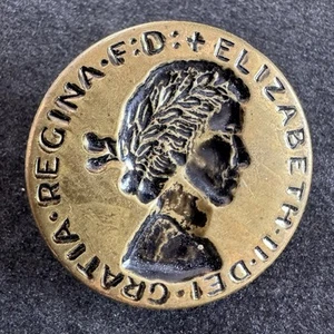 Queen Elizabeth II Dei Gratia Regina 1953 Coronation Brass Button 1.25” 30mm - Picture 1 of 6