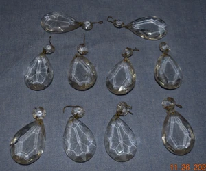 Lot of 10 Vintage CLEAR Glass Crystal Teardrop Prisms + Round Beads = 2.5"    #3 - Picture 1 of 2