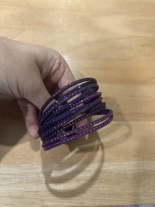 Genuine Swarovski Crystal Leather Purple Pink Wrap Bracelet 36-38cms - Picture 1 of 8