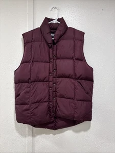 Lands End Button Up Puffer Vest Goosedown Quilted Maroon Pockets Sz Small - Picture 1 of 6