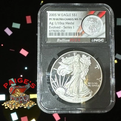 2005 W Silver Eagle NGC PF 70 Ultra Cameo/ MS 70 1/10th Silver Bullion Plus - Image 1 of 2