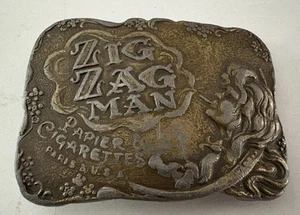 Vintage Brass "Zig Zag Man" Marijuana Cannabis Hippie 1970s Belt Buckle - Picture 1 of 3