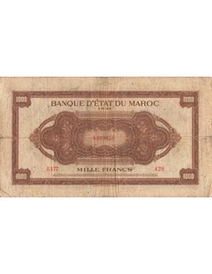 Maroc 1000 Francs Marron, Impr Américaine - 01-08-1943 - P.28 - Foto 1 di 2