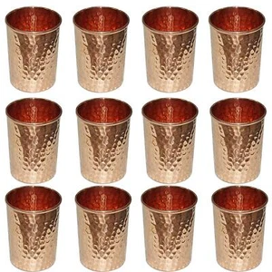 Pure Copper Glass Set, Handcrafted Hammered Cups for Health Benefits Pack Of 12 - Picture 1 of 2