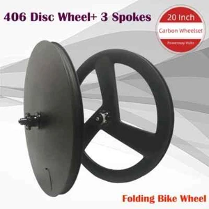 20Inch Carbon Road Folding Bike Wheelset Front 3 Spokes and Rear Disc Wheels - Picture 1 of 16