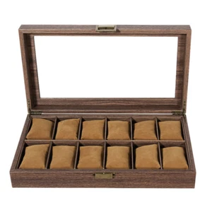 12 Slots Watch Box Wooden Watch Case Jewelry Storage Organizer Display Case Gift - Picture 1 of 21