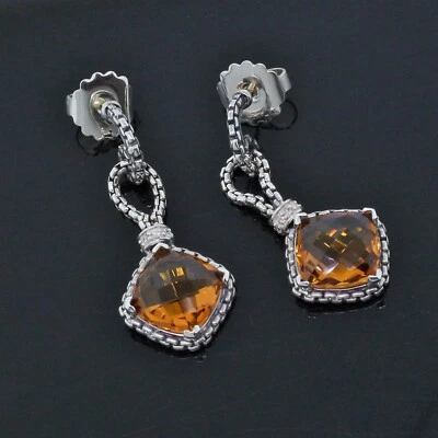 Pendientes de cadena de diamantes David Yurman amarillo citrino cojín en punta plata 925 Foto 1 de 4