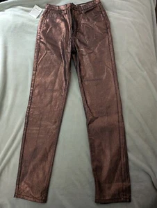 AMERICAN APPAREL Women's High Waist Jeans 27 Metallic Copper Bronze Straight NEW - Picture 1 of 6