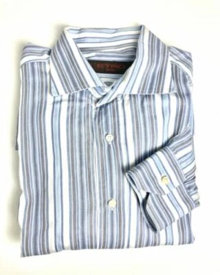 $350.00 Etro Milano синий/белый/серый платье рубашка 16 34/35 - Изображение 1 из 4