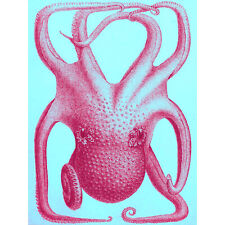 Pink Octopus Illustration Art Print Poster Wall Decor