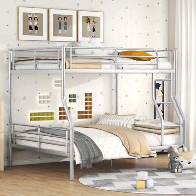 Beliche moderno completo XL sobre queen size metal estrutura quarto com escada prata - Imagem 1 de 4