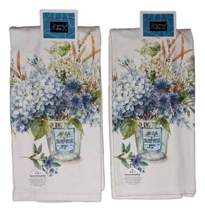 Set of 2 Bohemian Blue HYDRANGEA BOUQUET Terry Kitchen Towels by Kay Dee Designs - Picture 1 of 2