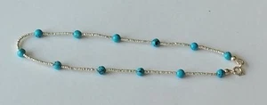 Silver Beaded Anklet with Turquoise Blue Beads 9.5" Ankle Bracelet New - Picture 1 of 1