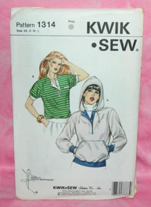 Uncut Kwik Sew Misses XS-L Pullover Top Pattern 1314 Hooded Kangaroo Pocket - Picture 1 of 2