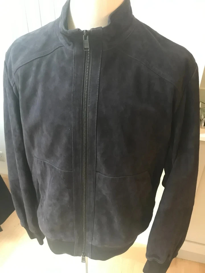 HUGO BOSS MENS Navy Blue MIKI SUEDE Bomber Jacket EU54 UK44 L Large BNWT - Image 1 of 4