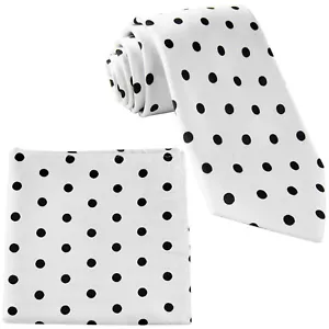 New Men's polka dots white black dots necktie & hankie set wedding formal  - Picture 1 of 3