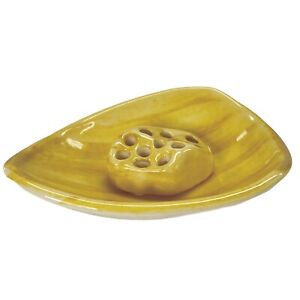 Vintage 1960s Stanley Kellogg Michigan Pottery MINIATURE Yellow Flower Frog Dish