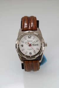 Armitron Men Watch Stainless St Silver 50m Brown Leather Day Date White Quartz - Picture 1 of 6