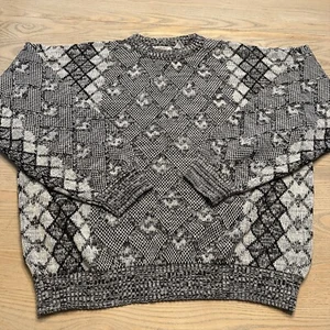 Vintage 90s Shades Gray Wild Geometric Sweater Mens XL Grandpa Acrylic Diamond - Picture 1 of 18