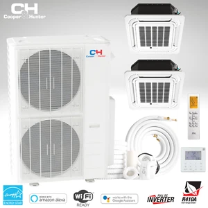 48000 BTU Dual 2 Zone Mini Split Heat Pump Cassette Air Conditioner 24K+24K - Picture 1 of 16